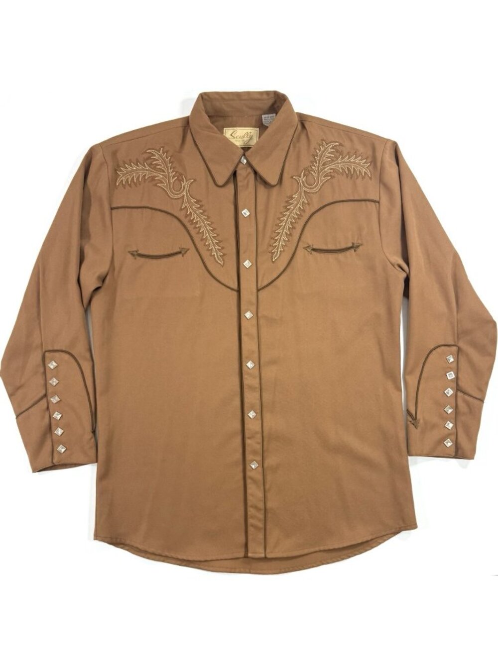 Scully Mens Shirt Embroidered Western Rodeo Pearl Snap Long Sleeve Sz Medium